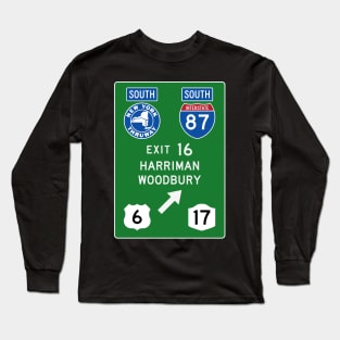 New York Thruway Southbound Exit 16: Harriman Woodbury Routes 6 and 17 Long Sleeve T-Shirt